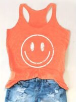 Smile Print Crew Neck Tank Top, Casual Sleeveless Tank Top For Summer, Women'S Clothing - Image 3