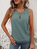 Women'S Elegant Sleeveless Vest With Decorative Buttons - Semi-Sheer Round Neck Lightweight Top, Mint Green Medium Stretch Machine Washable For Spring/Summer Casual & Formal Wear, Sleeveless Vests, Spring Fashion, Butterfly Motif, Nontransparent Fabric - Image 4