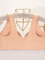 Seamless Wireless Push-Up Bra For Women - Front Buckle Closure, Breathable Comfort, Medium Support & Solid Stripe Design, No Underwire, Non-Removable Padded Cups, Elegant Casual Attire, Comfortable Undergarment, Elegant Undergarment, Handwashable Fabric - Image 5