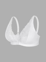 Women'S Plus Size Lace Front Closure Bra, Sexy Deep V-Neck Solid Color With Wide Straps, Comfortable Breathable Polyester Knit Fabric Bra With Contrast Lace Detail, No Padding - Medium Stretch - Image 9