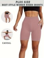 Plus Size Vibrant Green Biker Shorts For Women - Super Soft, No-See-Through, High-Waisted Workout & Yoga Gear, 15.24Cm Inseam, Stretchy Polyester/Spandex Blend, Machine Washable, Plus Size Shorts - Image 3