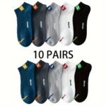 5 Pairs/10 Pairs Men'S Trendy Alphabet Pattern Socks, Polyester 95% & Elastane 5%, Knit Fabric, Anti-Odor, Shallow Cuff, All-Season Boat Socks, Machine Washable, Versatile & Fashionable - Image 4