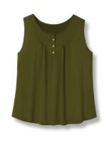 Plus Size Casual Tank Top, Women'S Plus Solid Round Neck Medium Stretch Henley Tank Top - Image 4