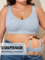 Single Pack Plus Size Seamless V-Neck Bralette, Sexy Style, Polyamide Knit Fabric With Medium Stretch, Solid Color, Wireless, Comfortable Breathable, With Removable Padding - Image 8
