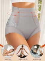 Miotan Women'S High-Waist Tummy Control Shapewear Panties, 1Xl-5Xl, Breathable Mesh Lace Design, Grey, Comfort Fit For Casual Attire, Tummy Control Underwear, Miotan - Image 6