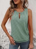 Women'S Elegant Sleeveless Vest With Decorative Buttons - Semi-Sheer Round Neck Lightweight Top, Mint Green Medium Stretch Machine Washable For Spring/Summer Casual & Formal Wear, Sleeveless Vests, Spring Fashion, Butterfly Motif, Nontransparent Fabric - Image 5