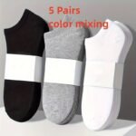5 Pairs Women'S Comfy Ankle Socks - Solid Color Ribbed Cuff Design, Machine Washable All-Season Socks For Casual & Athletic Wear, Ankle Socks, Casual Wear, Minimalist Style, Durable Fabric - Image 3