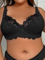 Plus Size Women'S Sexy Black Lace Bra - Ultra-Thin Comfort Fit With Underwire Support, E-Cup Soft Stretch Fabric & Lace Detailing For Everyday & Special Occasion Wear, Sophisticated Lingerie, Elegant Lingerie Style, Medium Elasticity