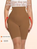 1Pc Plus Size Women'S High-Waisted Shaper Shorts, Tummy Control And Butt Lifter, Thigh Slimmer, Knit Polyamide Fabric, Solid Color, High Support Body Shaper - Image 6