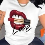 Vacation Style 2024 Spring/Summer Lip Graphic Print Women'S Short Sleeve T-Shirt