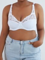 Women'S Plus Sexy Bra, Plus Size Bow Decor Contrast Lace Ultra-Thin Underwire Bra - Image 2