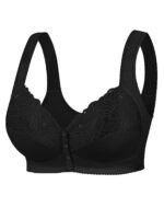 Plus Size Women'S Front Closure Wire-Free Contrast Lace Bra - Jacquard & Lace Trim, Non-Removable Padded Cups, Minimalist Everyday Comfort For Autumn Winter, Elegant Lingerie, Soft Fabric Construction - Image 10