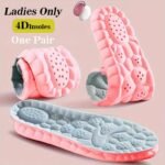 1 Pair Ultra-Soft 4D Women'S Sport Insoles - Adaptive Elastic Comfort, Shock Absorption & Sweat-Wicking, Pink, Sizes 5-9.5, Ideal For Sports & Casual Wear