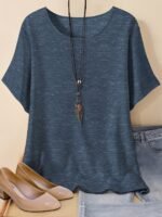 Plus Size Basic Solid Crew Neck T-Shirt, Casual Short Sleeve T-Shirt For Spring & Summer, Women'S Plus Size Clothing - Image 2