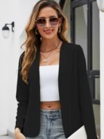 Chic Women'S Casual Blazer - Lightweight, Open Front, Solid White, Polyester & Spandex Blend, Machine Washable - Perfect For Spring/Summer/Fall - Image 6