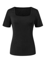 Solid Color Square Neck T-Shirt, Casual Short Sleeve Slim T-Shirt For Spring & Summer, Women'S Clothing - Image 3
