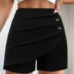 Women'S Casual White Shorts With Front Button Closure - Elastic Waistband, Structured Non-Stretch Fabric, All-Season Versatile Wear For Everyday & Formal Outfits