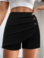 Women'S Casual White Shorts With Front Button Closure - Elastic Waistband, Structured Non-Stretch Fabric, All-Season Versatile Wear For Everyday & Formal Outfits