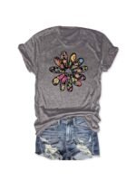 Women'S Casual Short Sleeve T-Shirt - Vibrant Orange Geometric Floral Print, Relaxed Fit Round Neck, Machine Washable Summer Top, Soft Texture Shirt - Image 4