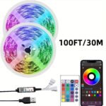 91.44Cm-30.48Meter Rgb Led Strip Lights With Remote & App Control, Adjustable Brightness, Diy Mode, Usb Powered, Abs Material, Non-Rechargeable Button Battery, For Bedroom, Living Room, Tv Mirror Backlight Decoration, Led Lights For Bedroom - Image 12