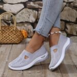 Women'S Breathable Knit Slip-On Sneakers - Light Blue Casual Low-Top Shoes With Cushioned Pvc Sole, All-Season Comfort For Casual Attire, Ladies Sneakers, Stylish Slipons, Comfortable Fit - Image 10