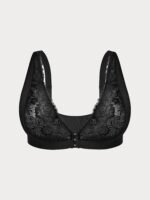 Women'S Plus Size Lace Front Closure Bra, Sexy Deep V-Neck Solid Color With Wide Straps, Comfortable Breathable Polyester Knit Fabric Bra With Contrast Lace Detail, No Padding - Medium Stretch - Image 8