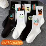 5 Pairs/10 Pairs Multi-Size Men'S Socks Black And White Long Tube High-Cut Versatile Student Style Autumn/Winter Sports Socks