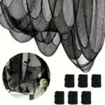1Pc/10Pcs Black & White + Spider Web Mesh, Dark Gothic Style With Sheer Fabric And Irregular Netting / Wrinkled Drape Effect For A Lightweight Transparent Look - Perfect Halloween Decor To Create Mystery Atmosphere: Ideal Party Props Or Porch Staircase Adornment - Image 7
