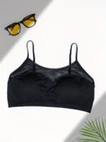 1Pc Women'S Sporty Plunge Bra With Removable Pads - Hollow Stretch Mesh, No Underwire, Medium Support, Machine Washable Solid Color Tank Top For Gym & Casual Wear, Everyday Comfort Lingerie, Elegant Lingerie Style, No Underwire Bra, Activewear Essentials, Seamless Design, Soft Material, Fitness Enthusiasts - Image 5