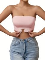 1Pc Of New Seamless Strapless Strap No Underwire Front Buckle Wrap Bra Underwear Women, Bandeau Invisible Anti-Light Anti-Slip Non-Slip Seamless Inner Bra, Bandeau Anti-Slip Line Small Chest Gathered Bra - Image 3