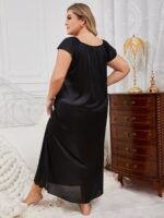 Sexy V-Neck Long Nightgown For Women - Soft Polyester & Elastane Blend, Semi-Sheer With Bow Detail, Machine Washable - Perfect For Fall - Image 4