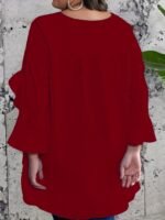Plus Size Solid Ruffle Sleeve Blouse, Casual Crew Neck Irregular Hem Blouse For Spring, Women'S Plus Size?Clothing - Image 9