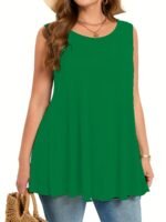 Plus Size Women'S Stretchy Sleeveless Round Neck Tank Top - Solid Color Casual Vacation Wear, Machine Washable Spring/Summer Tops, Ladies Tank Tops, Summer Plus Top, Flowy Fabric Top, Nontransparent Fabric, Travel Clothing, Relaxed Fit, Breathable Material, Warm Weather Outfits - Image 10