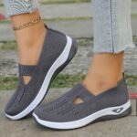 1 Pair Women'S Breathable Open Toe Sneakers, Casual All-Season Slip-On Walking Shoes, Lightweight Flat Sole With Solid Color Design, Comfortable Fabric Upper/Inner And Faux Sole - Image 16