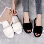 Women'S Autumn And Winter Faux Furry Slippers, One-Word Indoor Warm Slippers, Four-Level Plush Slippers In Winter, Elegant And Comfortable Lazy Slippers For Indoor Floors