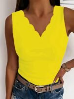 Plus Size Scallop Trim Tank Top, Casual Sleeveless V Neck Tank Top For Summer, Women'S Plus Size?Clothing - Image 4