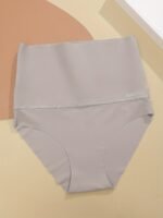 Solid Color High-Waisted Panties, Seamless Daily Comfort Briefs