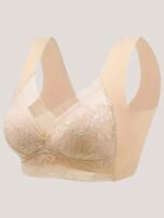 1Pc Women'S Seamless Mesh Lace Bra - Elegant Contrast Lace Design, Wireless Push-Up Tube Top With Non-Removable Padded Cups, Smooth Soft Back For Yoga, Sleep & Casual Wear, Supportive Undergarment | Seamless Design | Mesh Lace Detailing - Image 2