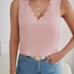 Scallop Trim Solid Tank Top, Elegant Sleeveless Tank Top For Summer, Women'S Clothing