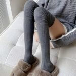 Women'S Over-The-Knee Socks, Ruffle Detail, Striped Knit Polyester, 90G/M?, Hand Wash, Slimming Fit, Versatile For Spring, Autumn, And Winter - Image 10