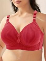 Women'S Plus Size Comfortable Striped Wireless Bra - Maternity Friendly, Medium Support, Knit Polyester Fabric, Regular Fit, All-Season Wear, Everyday Comfort Wear | Elegant Striped Design | Medium Support Bra, Ladies Underwear - Image 4
