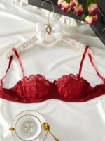 Contrast Lace Push Up Bra, Elegant Scallop Trim Bow Tie Bra, Women'S Lingerie & Underwear - Image 6