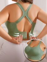 Plus Size Women'S S Bra With Removable Pads - Breathable Anti-Sagging Wire-Free Design For Yoga - 10 Colors Available, Accessory, Racerback Style, Adjustable Straps, Medium Elasticity, Top, Seamless Style, Durable Construction, Lifestyle - Image 2