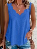 Plus Size, Women'S Plus Size Casual V-Neck Sleeveless Tank Top - Asymmetrical Hem, Jacquard Detail, Breathable Stretch Fabric, Machine Washable, All-Season Wear, Ladies Tank Tops, Offshoulder Styling, Pearlescent Sheen Finish - Image 2