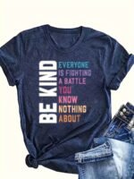 Women'S Casual Crew Neck Short Sleeve T-Shirt - "Be Kind" Inspirational Quote, Loose Fit, Geometric Pattern, Summer Essential, Summer Casual Wear | Casual Loose Fit Tee | Graphic Print Shir - Image 7