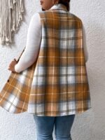 Plus Size Plaid Pattern Button Front Vest, Casual Sleeveless Flap Detail Gilet Jacket For Fall & Spring, Women'S Plus Size Clothing - Image 9