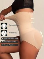 1Pc Women'S High-Waist Postpartum Shapewear Briefs, Seamless Nylon Knit Fabric, Solid Color, Tummy Control & Butt Lifting, Slimming Body Shaper Panties - Image 3