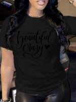 Letter Print T-Shirt, Short Sleeve Crew Neck Casual Top For Summer & Spring, Women'S Clothing - Image 4