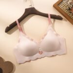 Love Women'S Wireless Bra No Underwire Anti-Sagging Removable Pads Medium Support Soft Pink Contrast Trim Comfort Sports Everyday Basic Bra