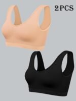 2Pcs Nadia Go Women'S Seamless High-Impact Sports Bras - No Padding Lightweight Thin Design, High Elasticity For Yoga, Running & Gym - Breathable Pink & Black, Yoga Accessories | Sleek Sports Bra | Highelasticity Fabric - Image 6